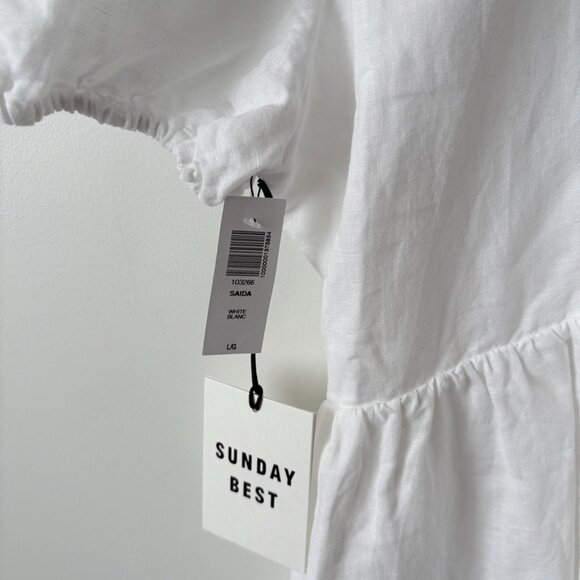 Aritzia Sunday Best Saida Linen Babydoll Dress NWT White Size Large - Picture 4 of 7